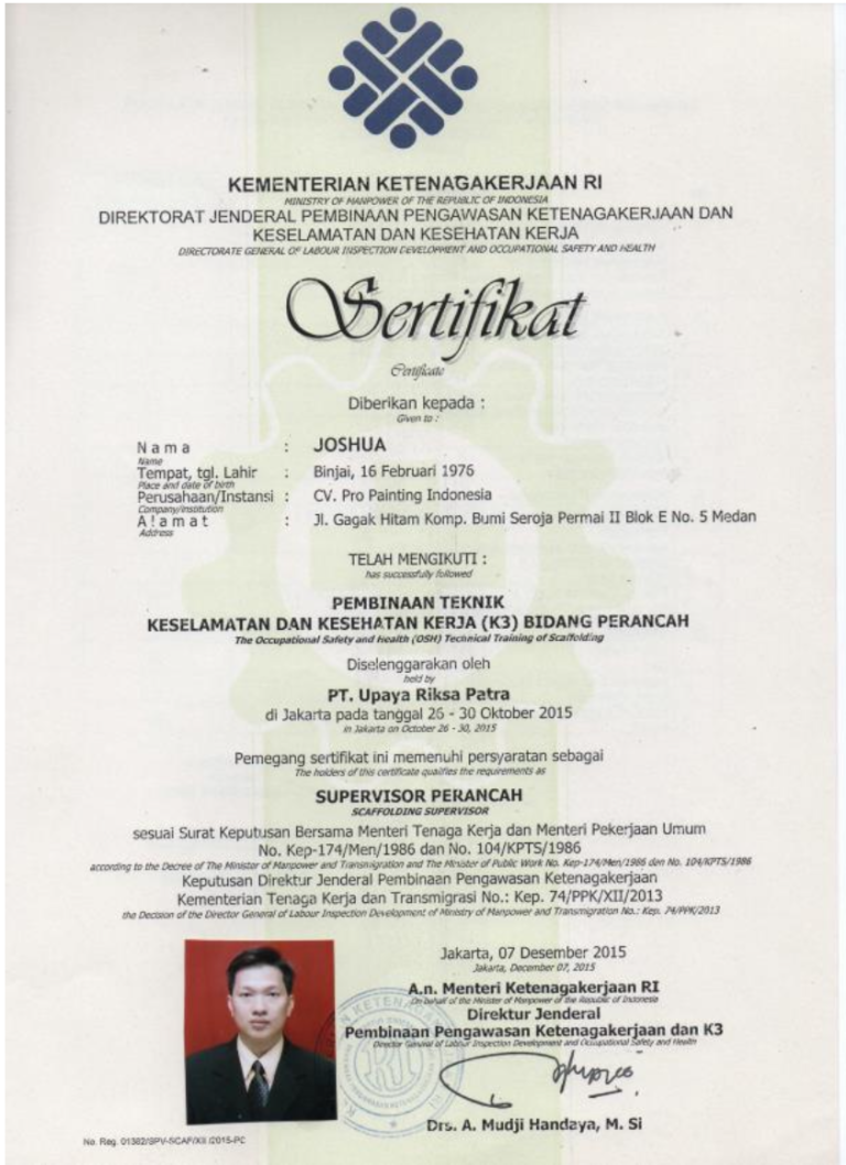 PC - Sertifikat Keternagakerjaan, Kesehatan & Keselamatan